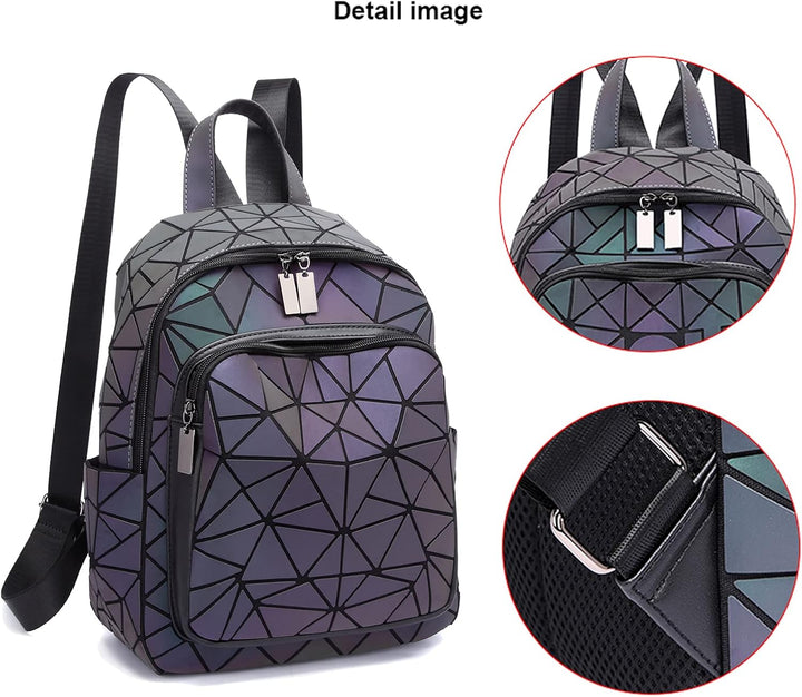 RANSUU Geometrische Taschen Reflektierend Rucksack Damen, Handtasche Holographic Holo Schultertasche