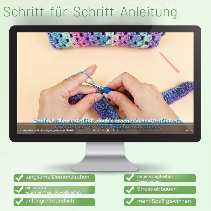 Aeelike Häkelset für Anfänger, Crochet Set Decke Erwachsene, Beginner Häkelsets mit 5 Knäuel Weich G