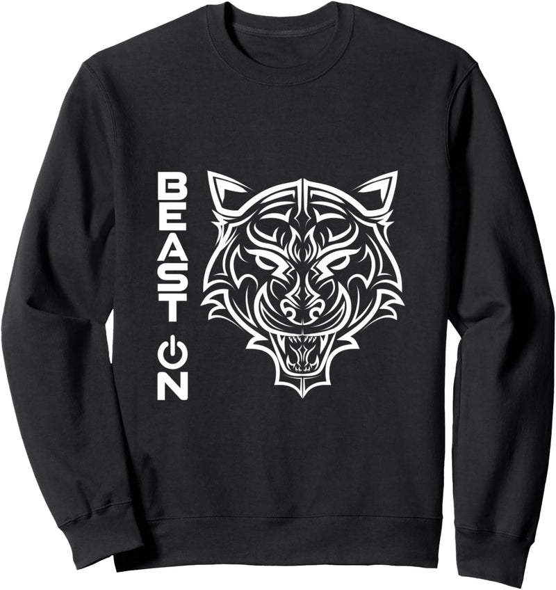 Tiger Kopf | Beast ON | GYM Motivation Fitness Sprüche Sweatshirt