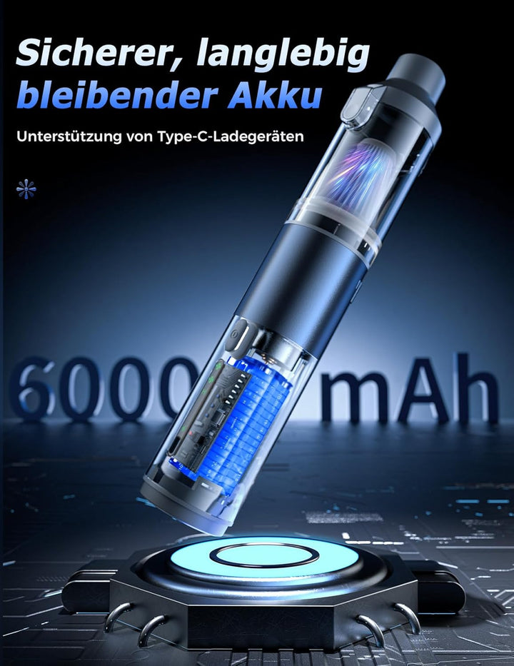 handstaubsauger akku,16000PA Akku-Autostaubsauger,6-in-1 Auto Staubsauger Stark, 30 Min Laufzeit, US