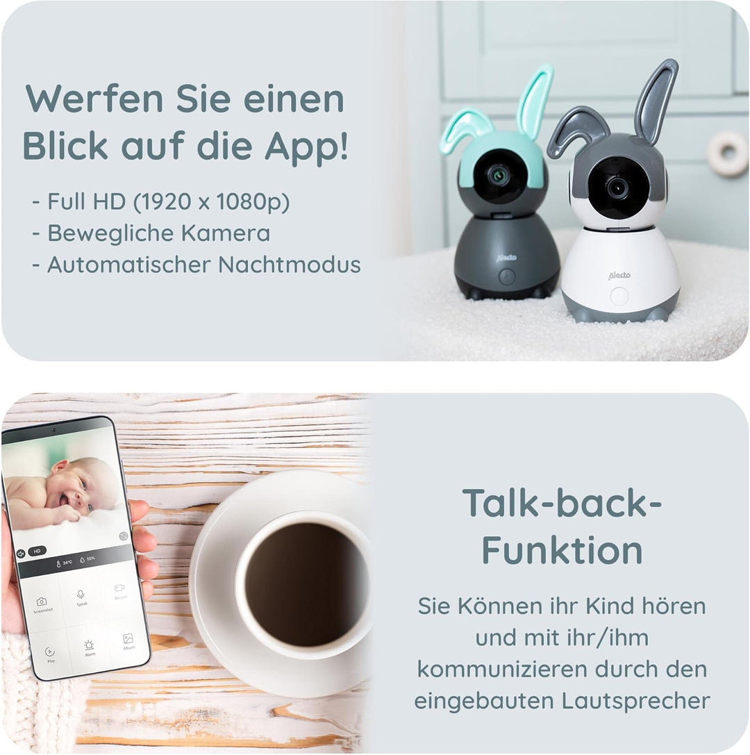 Alecto SMARTBABY10BK WiFi Babyphone mit Kamera HD 1080p - Indoor Smart Babyfon mit Mobiltelefonsteue