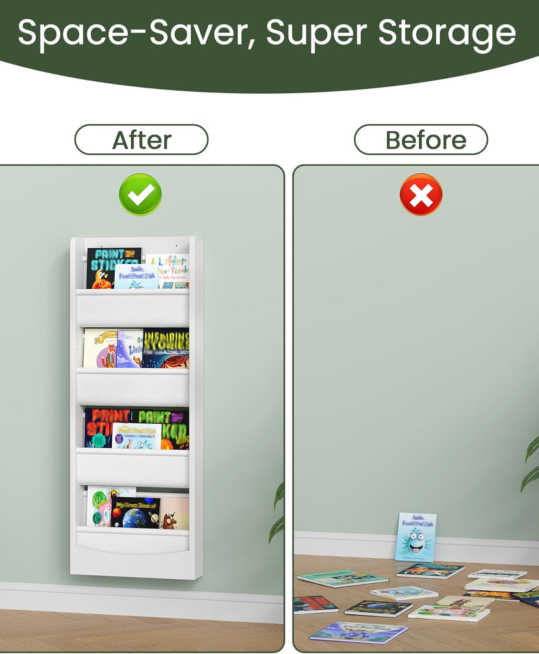CHOEZON Kompaktes Bücherregal Kinder, 4-stufiges Regal, Montessori Kinderregal, Wandregal, Stoff-Org