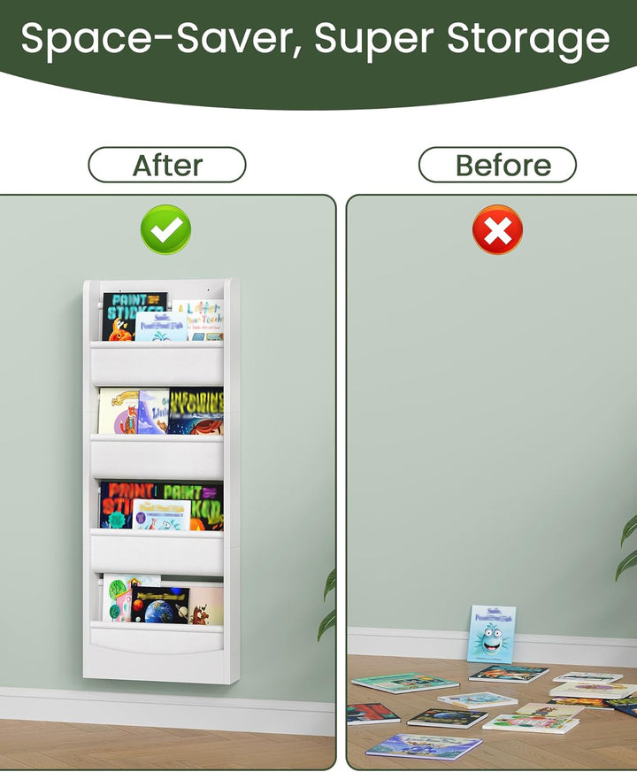 CHOEZON Kompaktes Bücherregal Kinder, 4-stufiges Regal, Montessori Kinderregal, Wandregal, Stoff-Org