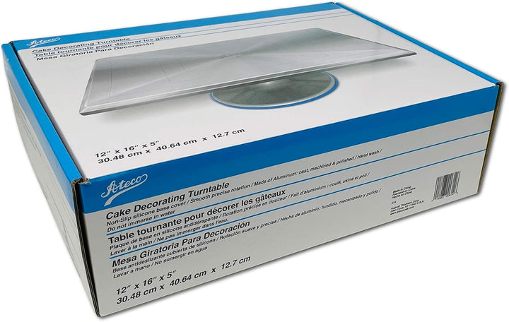 Ateco Drehbarer Kuchendekorationsständer, 614 rechteckig, Aluminiumsockel, Weiss #614 Rectangle, Alu