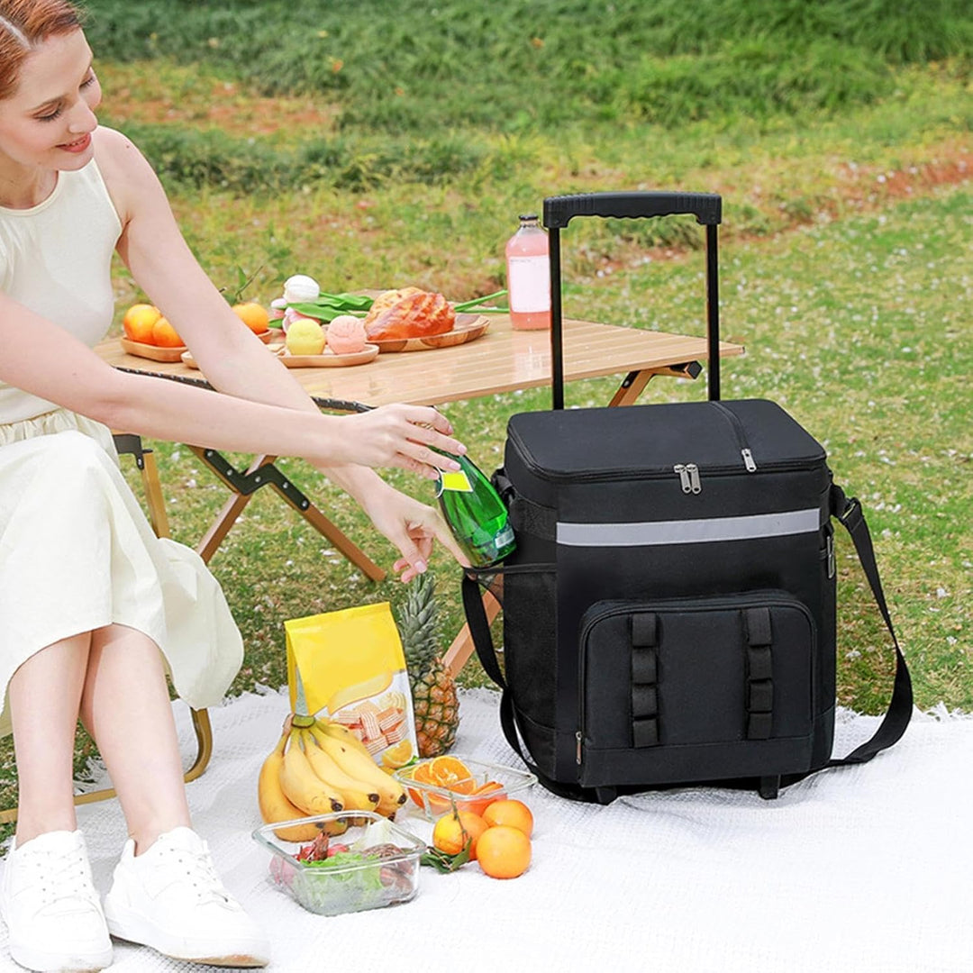 Robuste Kühltasche mit integrierten Rollen,mit Rädern & Griff, grosses Volumen - 35L Rollkühltasche