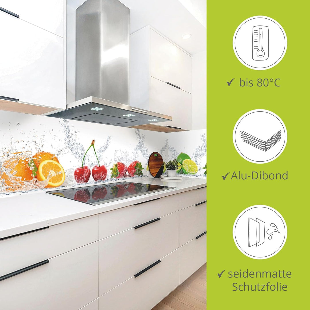 ARTland Spritzschutz Küche aus Alu für Herd Spüle 70x55 cm (BxH) Küchenrückwand mit Motiv Essen Obst