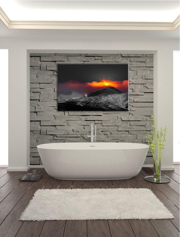 atemberaubender Vulkanausbruch schwarz/weiss Format: 100x70 auf Leinwand, XXL riesige Bilder fertig