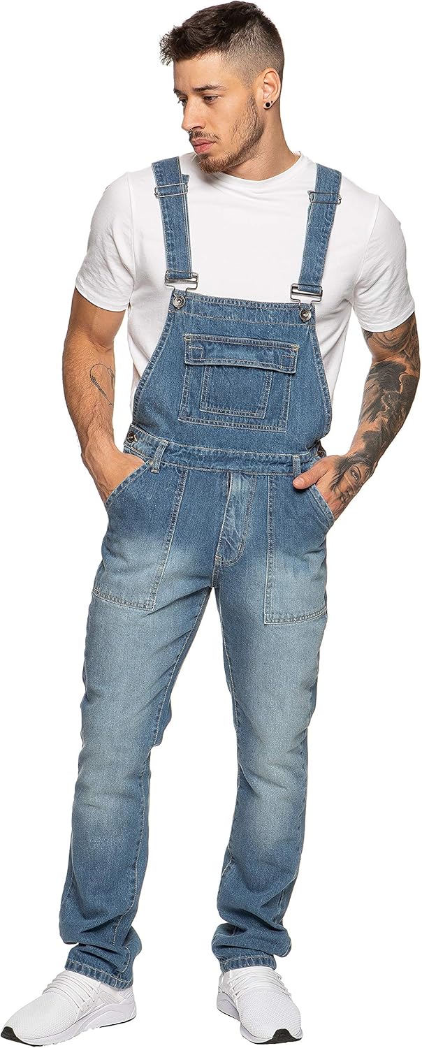 989Zé ENZO Latzhose für Herren, Jeansblau, Arbeitsmode, Latzhose, lässiger Overall, Jeans, Taillengr