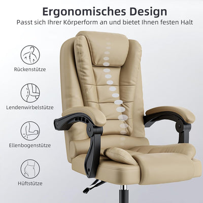 rattantree Ergonomischer Bürostuhl, Schreibtischstuhl, PU Leder Computerstuhl mit Gepolsterter Armle