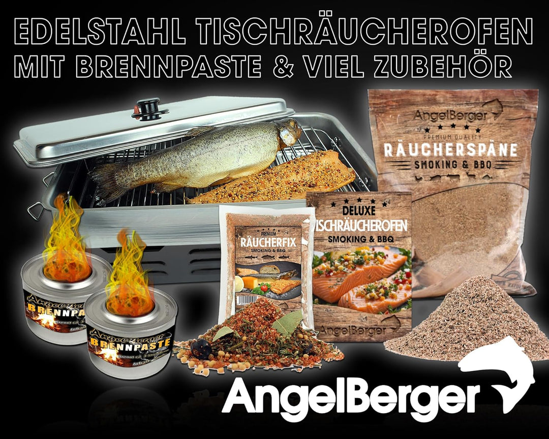 Angel-Berger Edelstahl Tischräucherofen mit Brennpaste Räucherofen