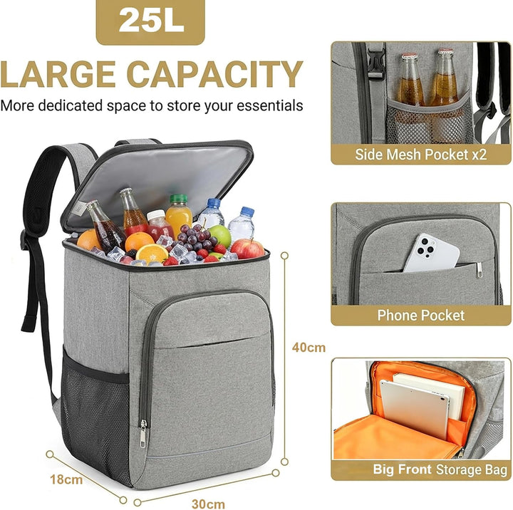 25L Kühlrucksack Isolierter Kühltasche Rucksack mit PEVA-Innenfutter, Leichter Thermo Kühlrucksack f