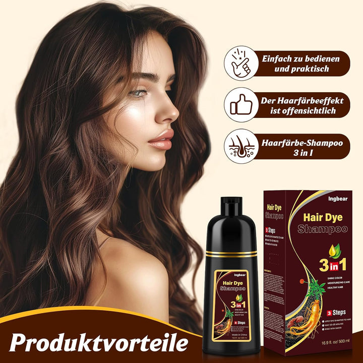 Haarfarbe Dunkelbraun Haarfärbeshampoo für Graues Haar, Sofort Haarfarben Shampoo für Männer und Fra