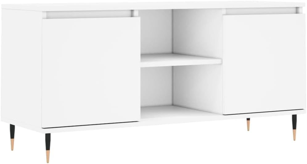 TV-Schrank weiss 104 x 35 x 50 cm aus mehrschichtigem Holz und Eisen – Konsolenschrank mit Türen und