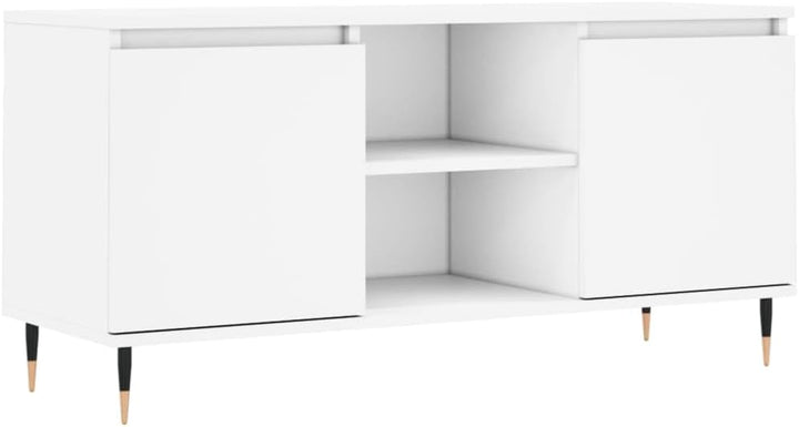 TV-Schrank weiss 104 x 35 x 50 cm aus mehrschichtigem Holz und Eisen – Konsolenschrank mit Türen und