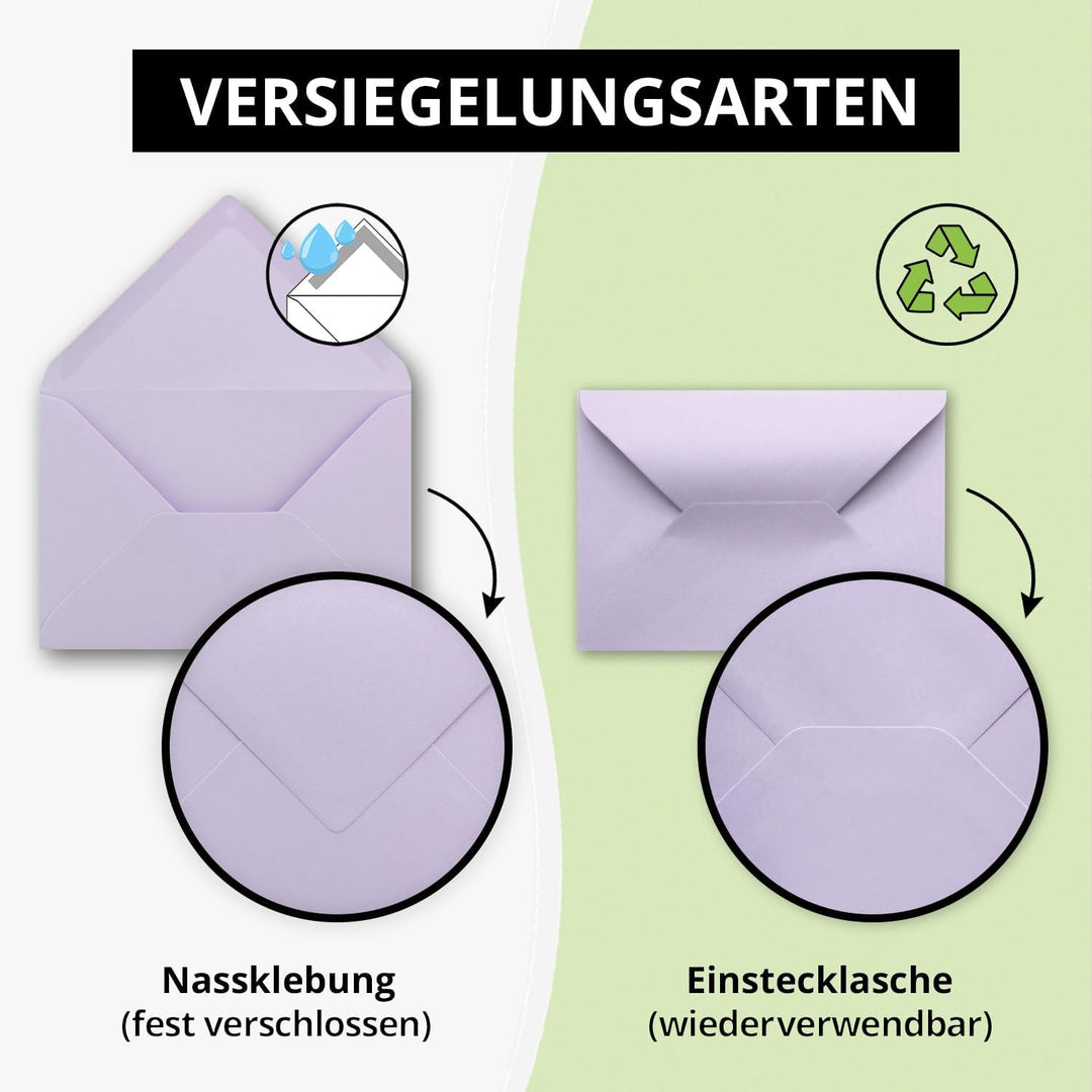 200x kleine Umschläge in Flieder DIN C7 8,1 x 11,4 cm mit Spitzklappe und Nassklebung in 80 g/m² - k