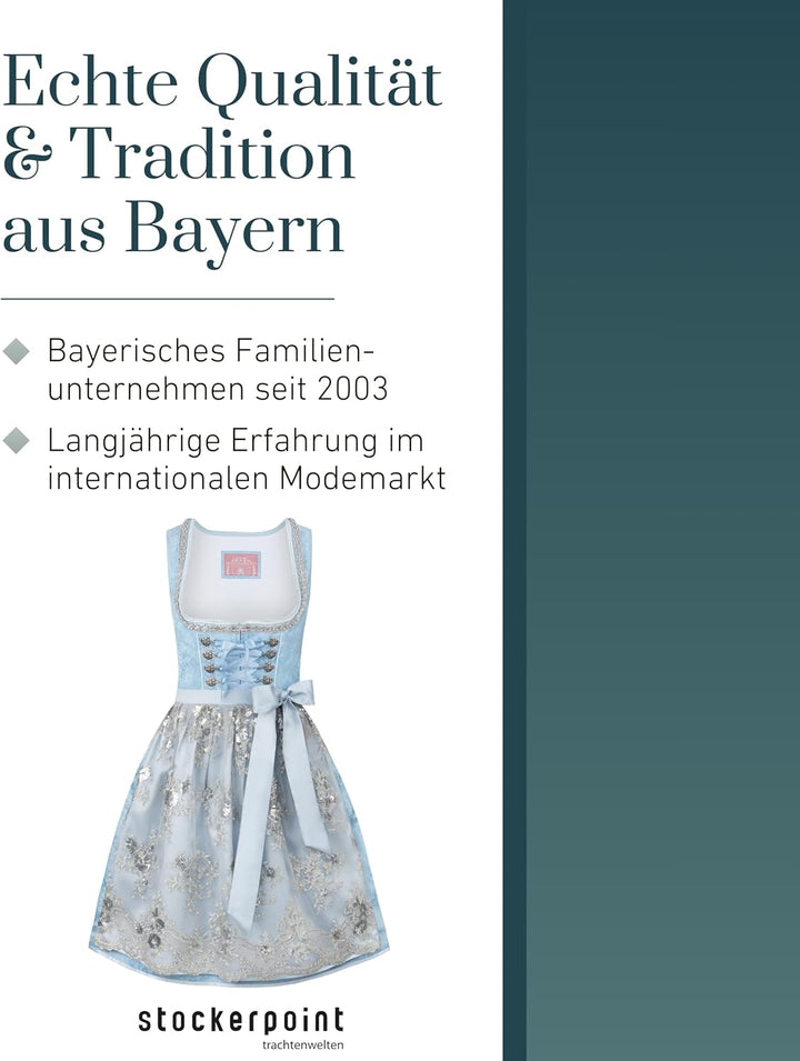 Stockerpoint Damen Dirndl Maya Kleid für besondere Anlässe 34 Hellblau, 34 Hellblau