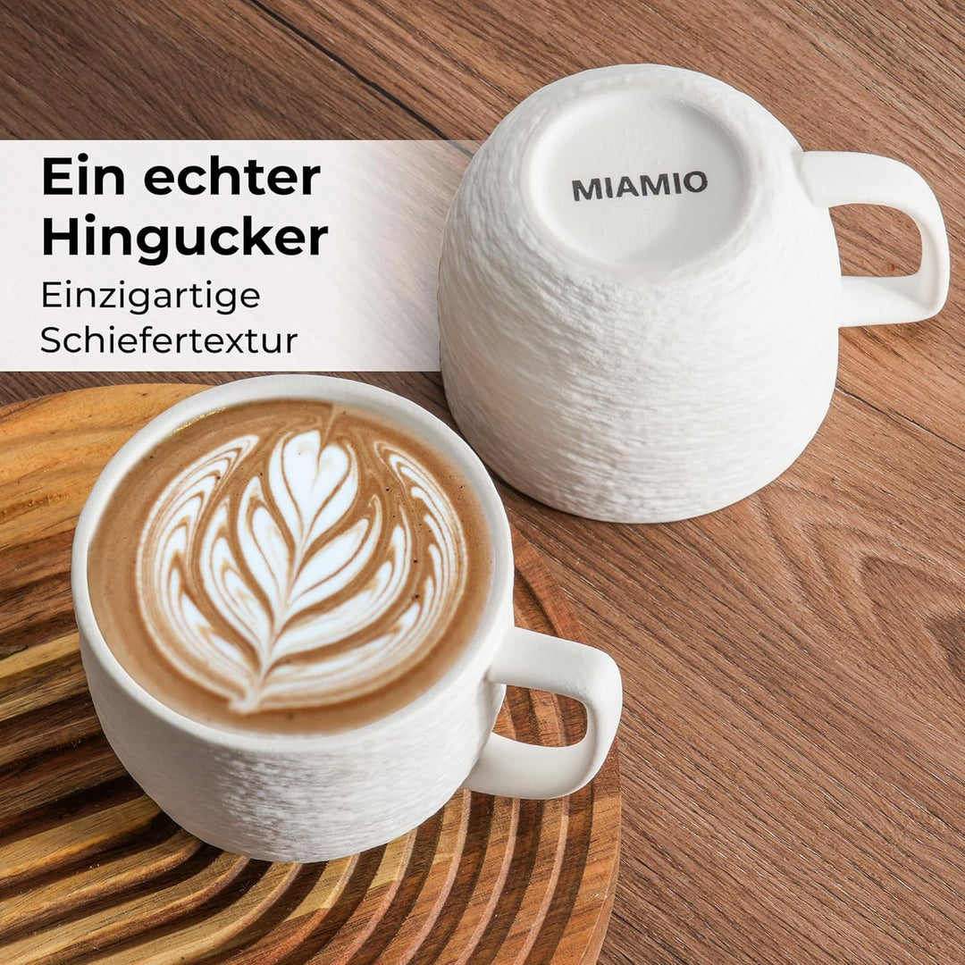 MIAMIO - Kaffee Tassen Set 4er / weisse Kaffeebecher 450 ml/Tasse für Kaffee, Latte Macchiato, Tee,