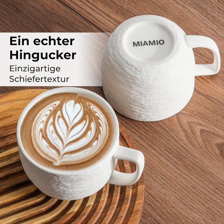 MIAMIO - Kaffee Tassen Set 4er / weisse Kaffeebecher 450 ml/Tasse für Kaffee, Latte Macchiato, Tee,
