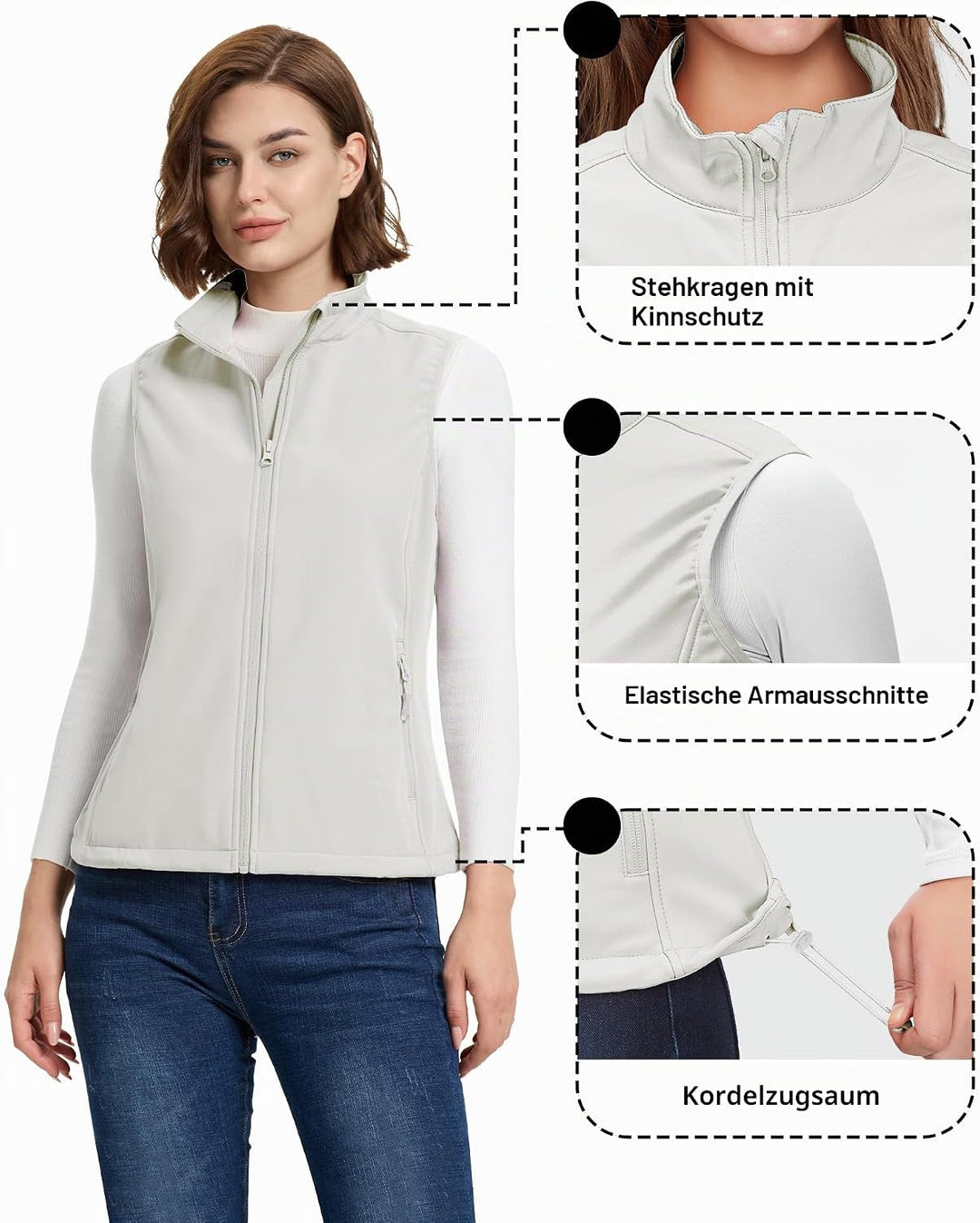 33,000ft Weste Damen Outdoor Leichte Softshell-Weste Ärmellose Jacke Winddichte Fleece Damenweste fü