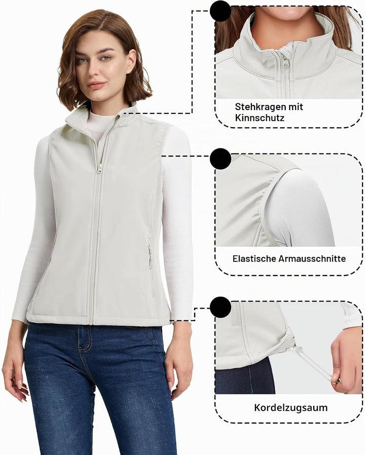 33,000ft Weste Damen Outdoor Leichte Softshell-Weste Ärmellose Jacke Winddichte Fleece Damenweste fü