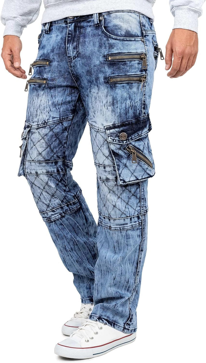 KOSMO LUPO Herren Jeans - Regular-Fit mit Knopfleiste | Optimale Passform, 5-Pocket-Style, Kontrastn