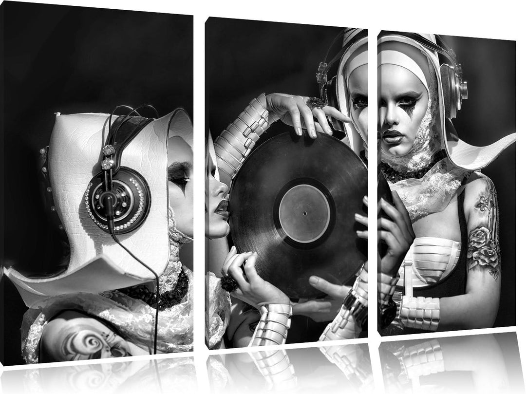 Pixxprint Mysteriöse DJ Frauen als Leinwandbild | Grösse: 3 Teilig (120x80) | Wandbild| Kunstdruck |