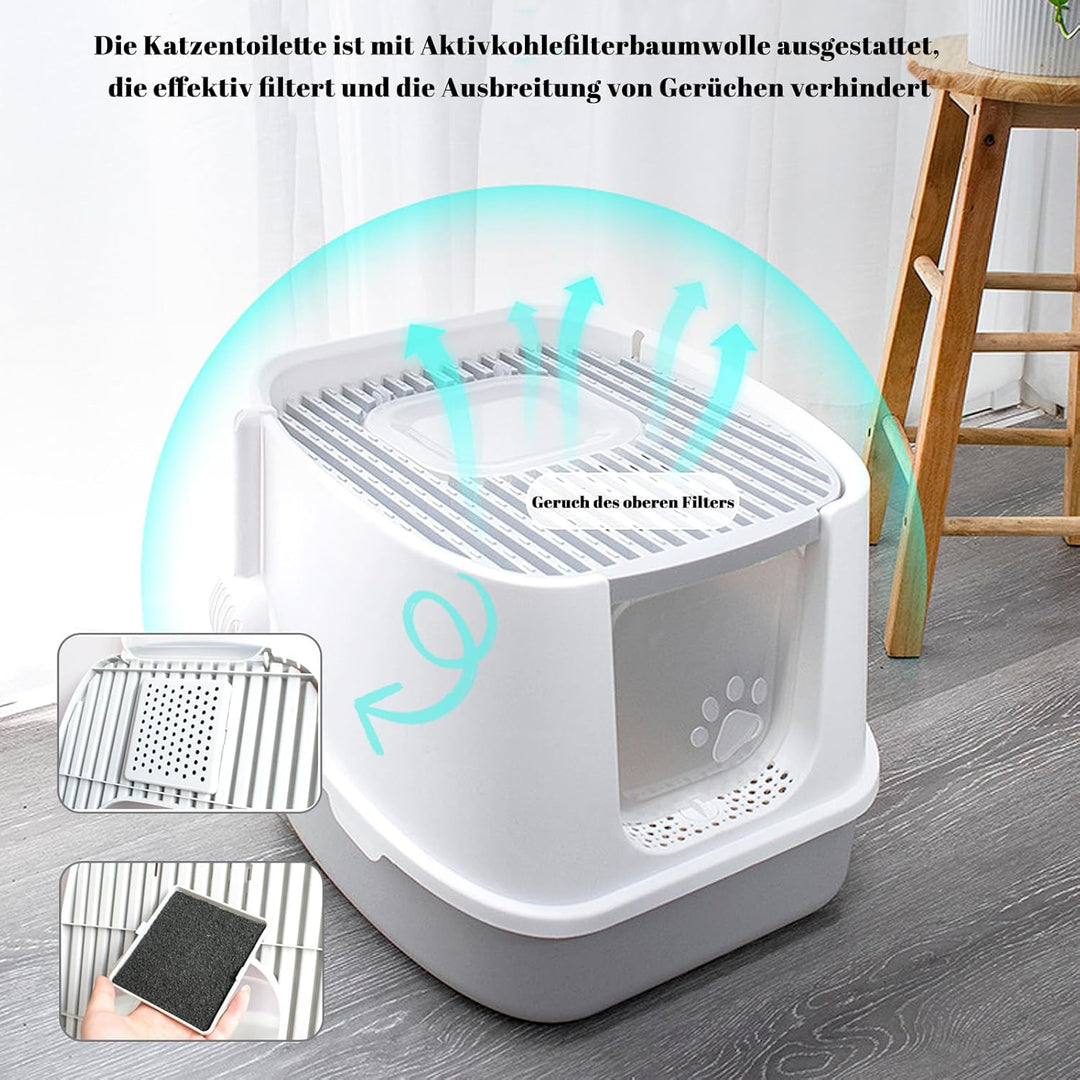 CALIYO Katzenklo mit Deckel - Anti-Geruch Katzenklo Geschlossen mit Hoher Rand, Katzentoilette mit S