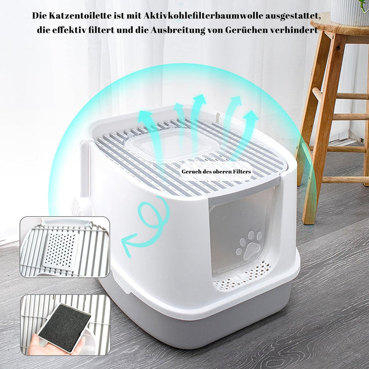 CALIYO Katzenklo mit Deckel - Anti-Geruch Katzenklo Geschlossen mit Hoher Rand, Katzentoilette mit S