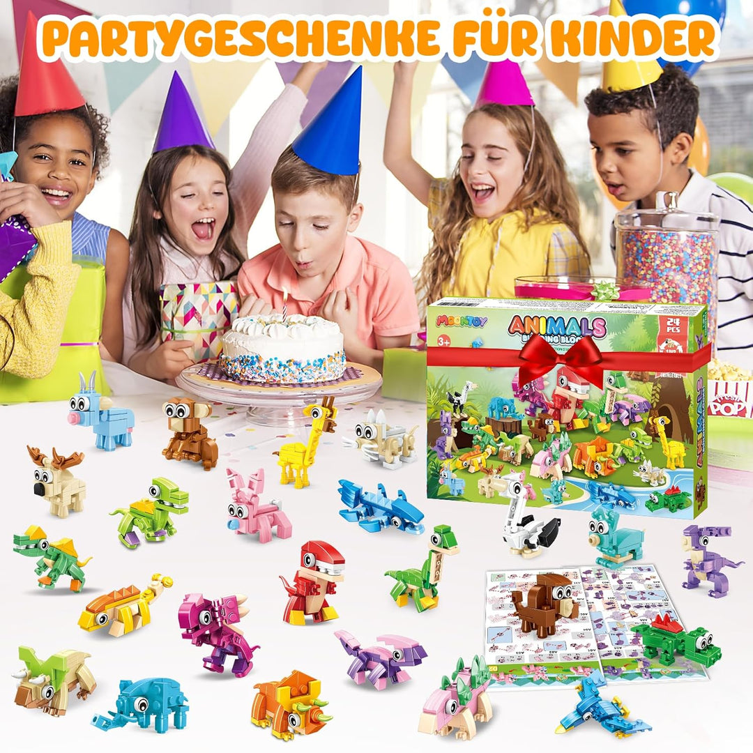 MOONTOY 24 Mitgebsel Kindergeburtstag Gastgeschenke, 3-in-1 Mini Bausteine Tiere Konstruktionsspielz