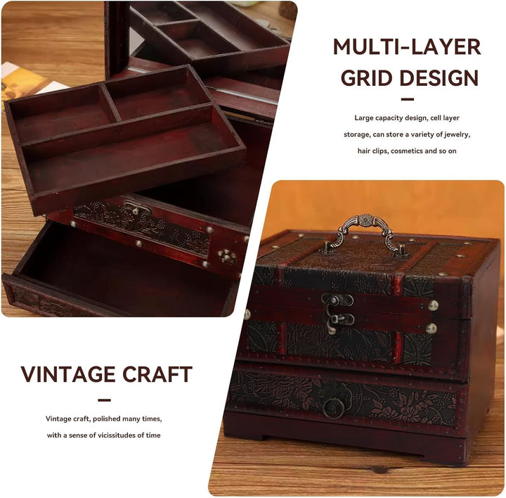 Vintage Handgefertigte Aufbewahrungsbox, Retro-Schmuckkästchen/Aufbewahrungsbox Aus Holz Mit Spiegel