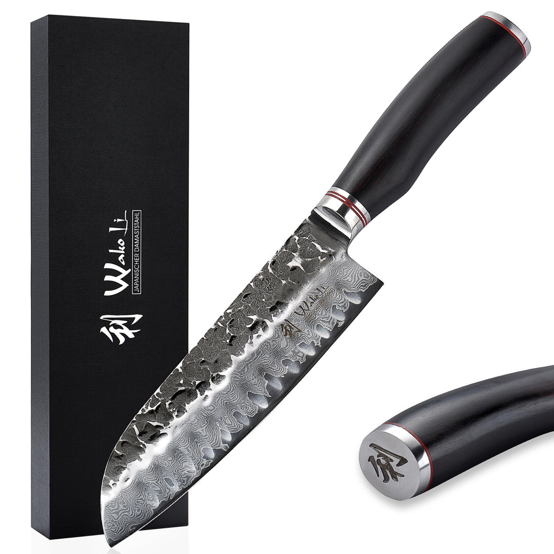 Wakoli EBO Santoku Messer aus echtem Damaststahl (VG10 Kern) 17,5 cm Klinge – Scharfes Damast Küchen
