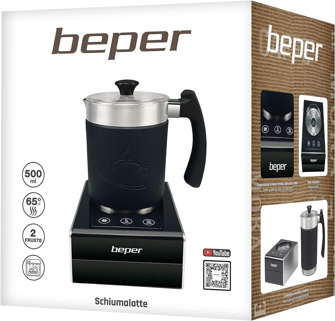 BEPER BB.200 Automatischer Milchaufschäumer, 650, ABS, 500 milliliters, Schwarz/Silber