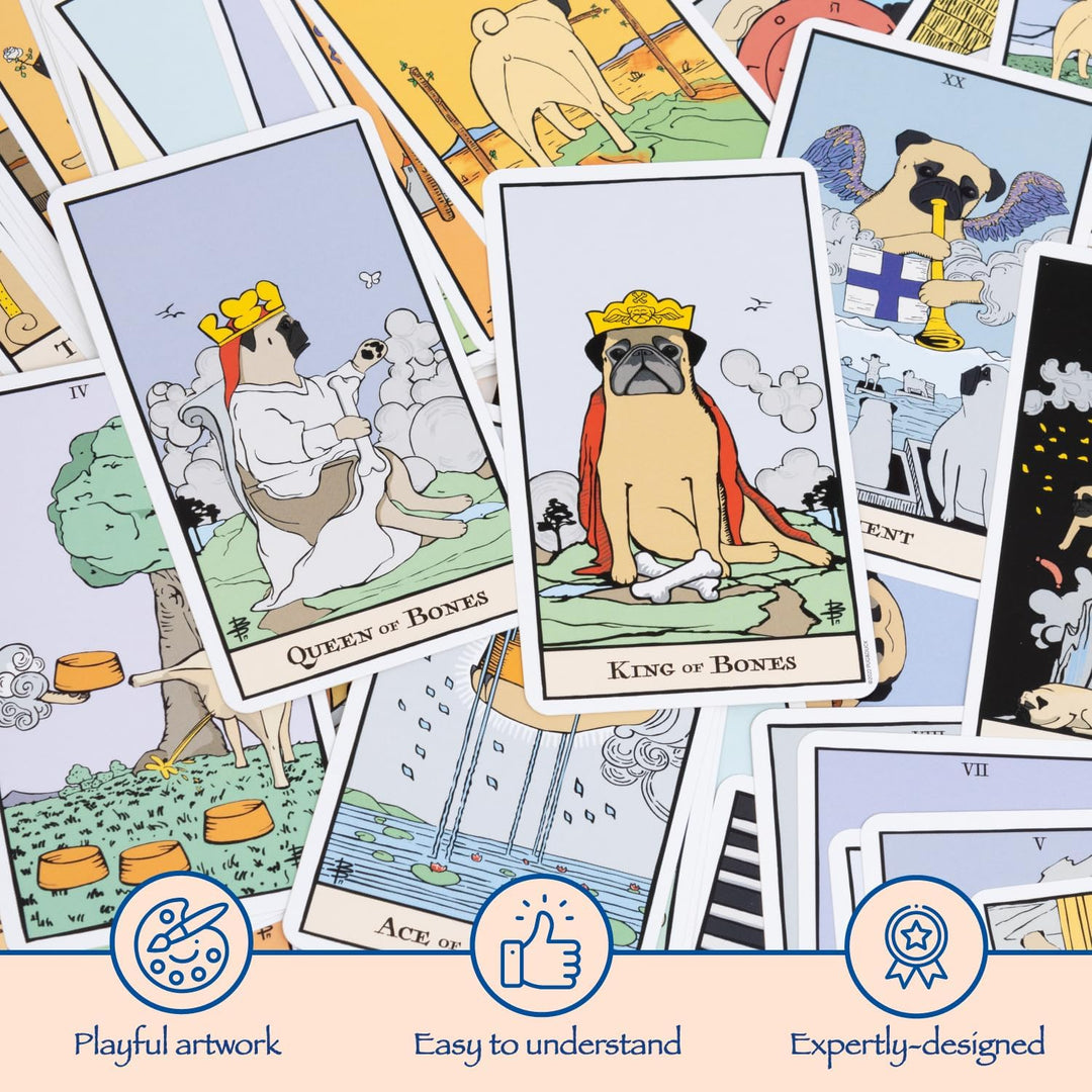 Thames & Kosmos Mops-Tarot, Tarotkarten mit lustigen Hunde-Illustrationen, einfach zu bedienendes Ta