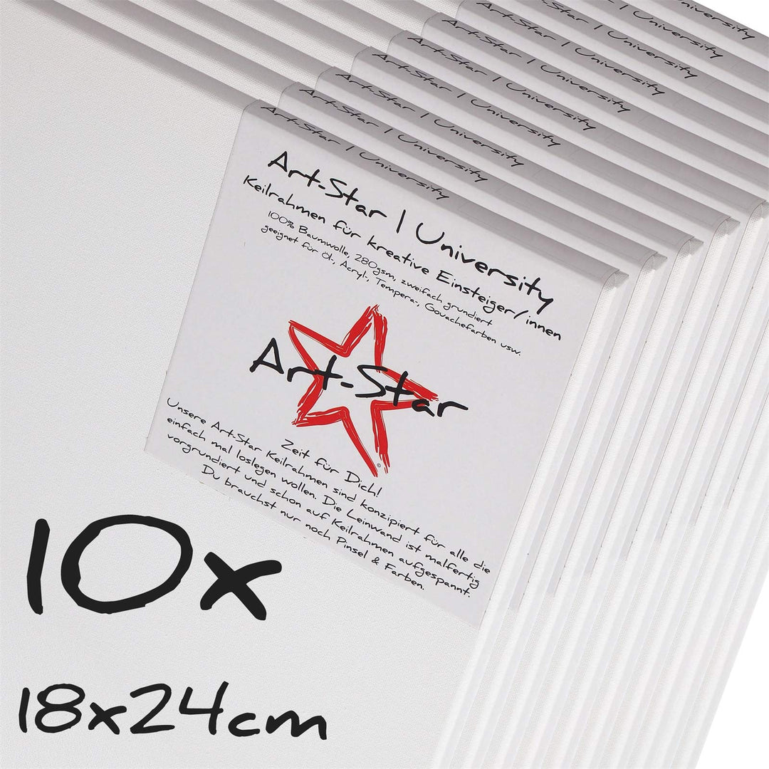 Art-Star 10x UNIVERSITY KEILRAHMEN 18x24 cm | Leinwände vorgrundiert, malfertige bespannte Leinwand