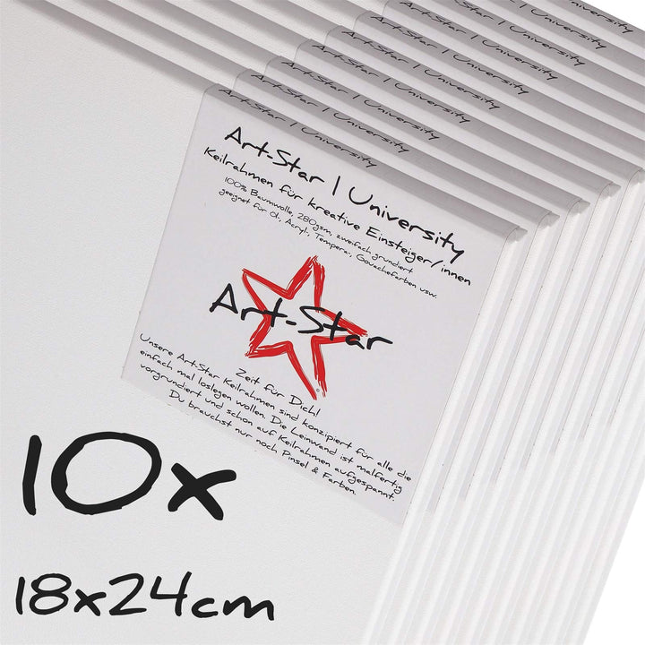 Art-Star 10x UNIVERSITY KEILRAHMEN 18x24 cm | Leinwände vorgrundiert, malfertige bespannte Leinwand