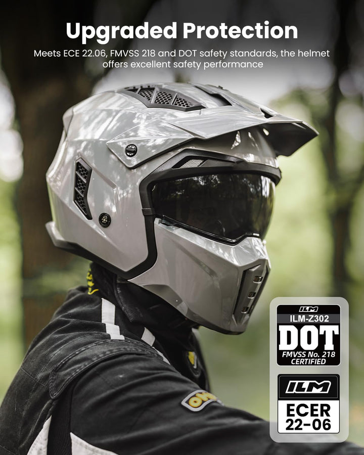 ILM Helm Integralhelm | Jethelm Motorrad Motocross Herren Damen Vintage Retro mit Visier ECE mit ans