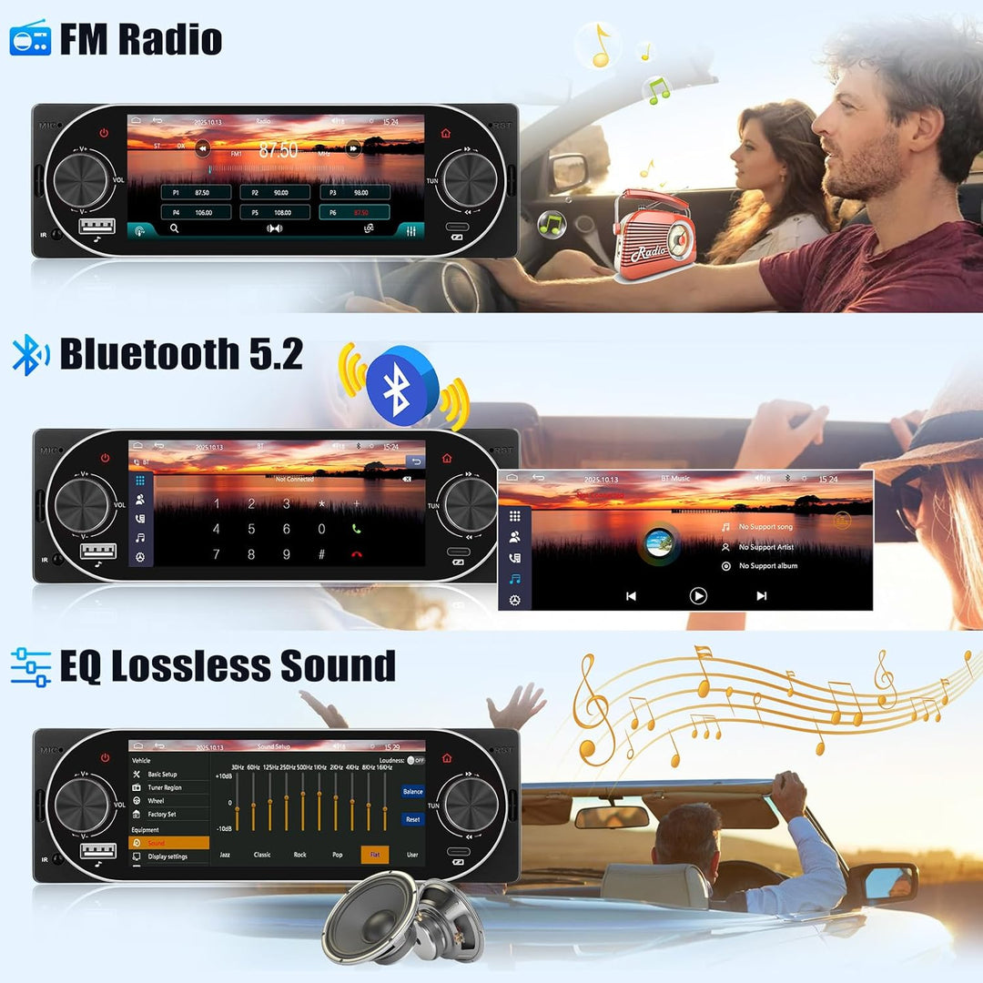 CAMECHO Autoradio 1 Din Wireless Carplay Android Auto Radio Bluetooth 5.2 mit Rückfahrkamera, 5.1 Zo