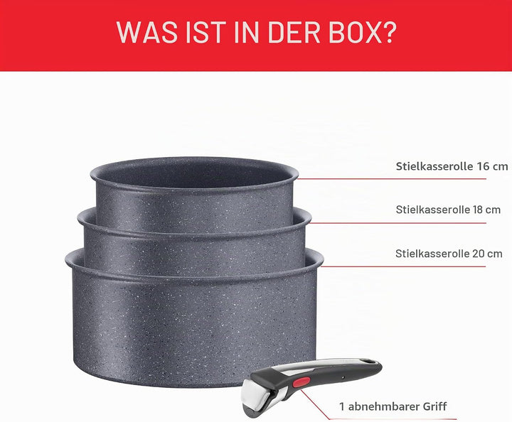 Tefal Ingenio Natural On Kochgeschirr, 4-teilig, stapelbar, Antihaftbeschichtung, Induktion, L766925