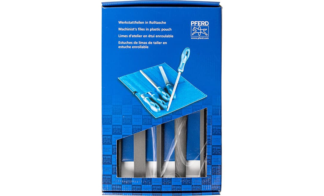 PFERD Werkstattfeilen-Set in PVC-Rolltasche mit Umkarton, 5 Feilen, Kreuzhieb H1, 250mm, 11801541 –