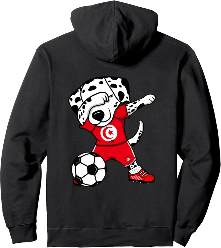 Dabbing Dalmatiner Hund Tunesien Fussball Tunesische Flagge Pullover Hoodie