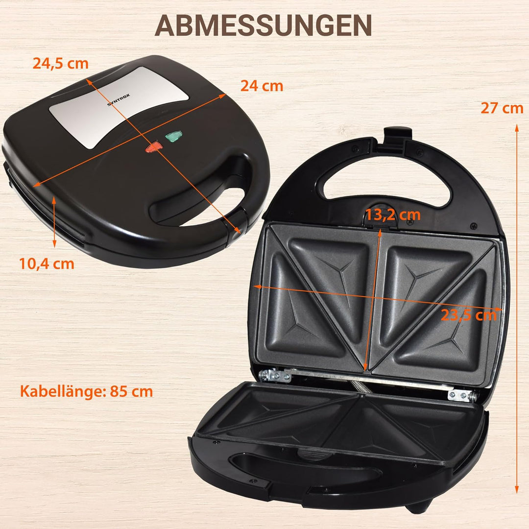 Syntrox Germany Edelstahl Maker Sandwichmaker Chefmaker SM-1300W Sandwich Delight mit herausnehmbare