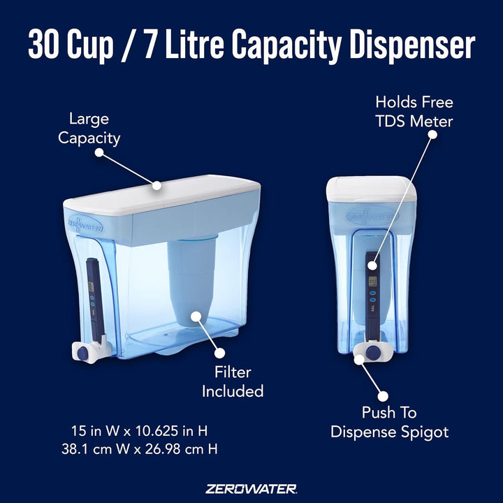 ZeroWater Wasserspender für 30 Tassen mit fortschrittlichem 5-Stufen-Filter + Wasserqualitätsmesser,