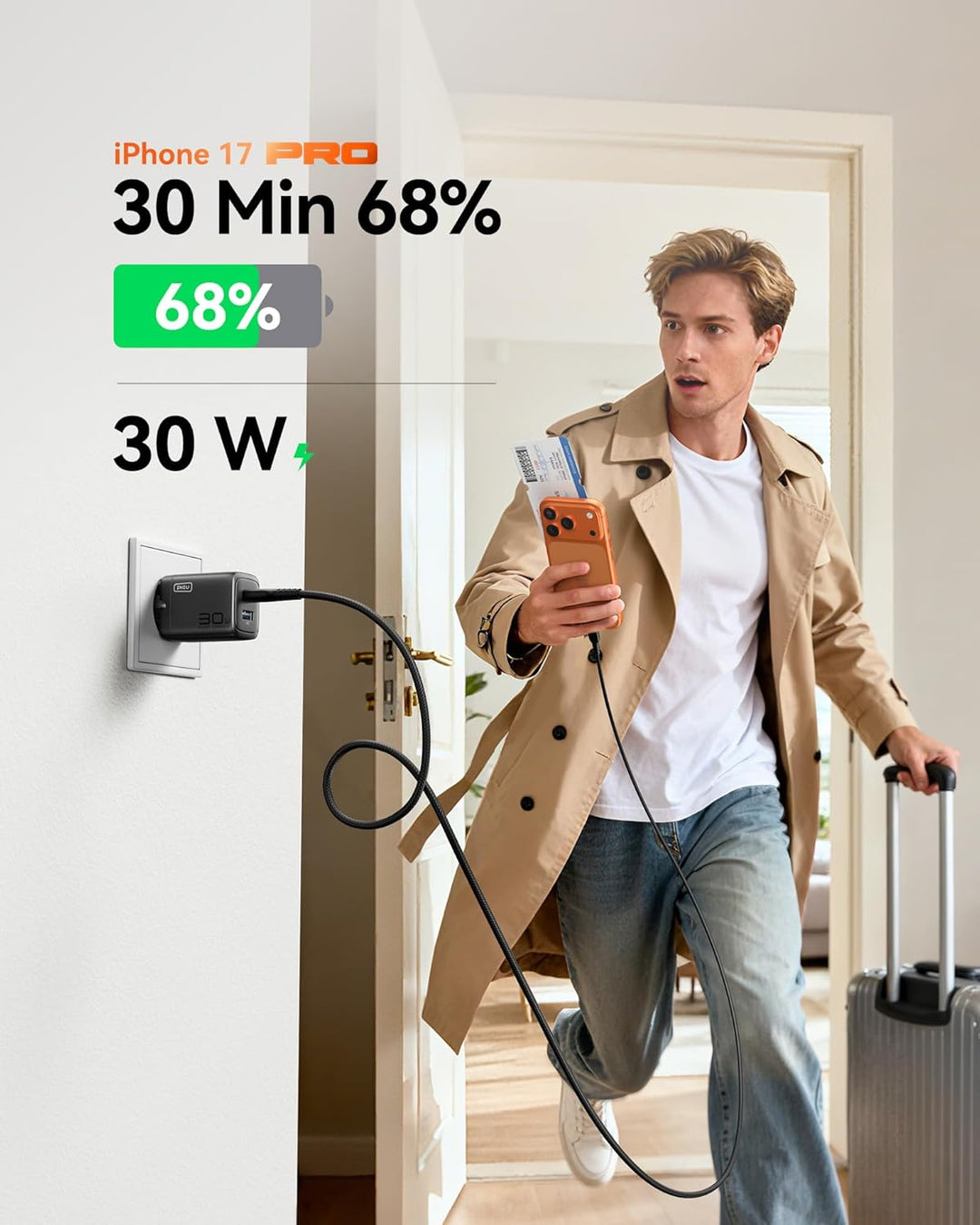 INIU 30W USB C Ladegerät, 2-Port [USB C + USB A] Reise Schnellladegerät & INIU Power Bank, 22.5W Fas