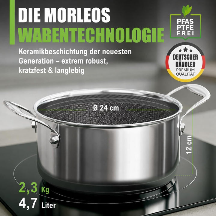Schmortopf kratzfeste Antihaft-Waben-Keramikbeschichtung - 4,7 Liter, Ø 24×12 cm, 2,5 kg - modernen