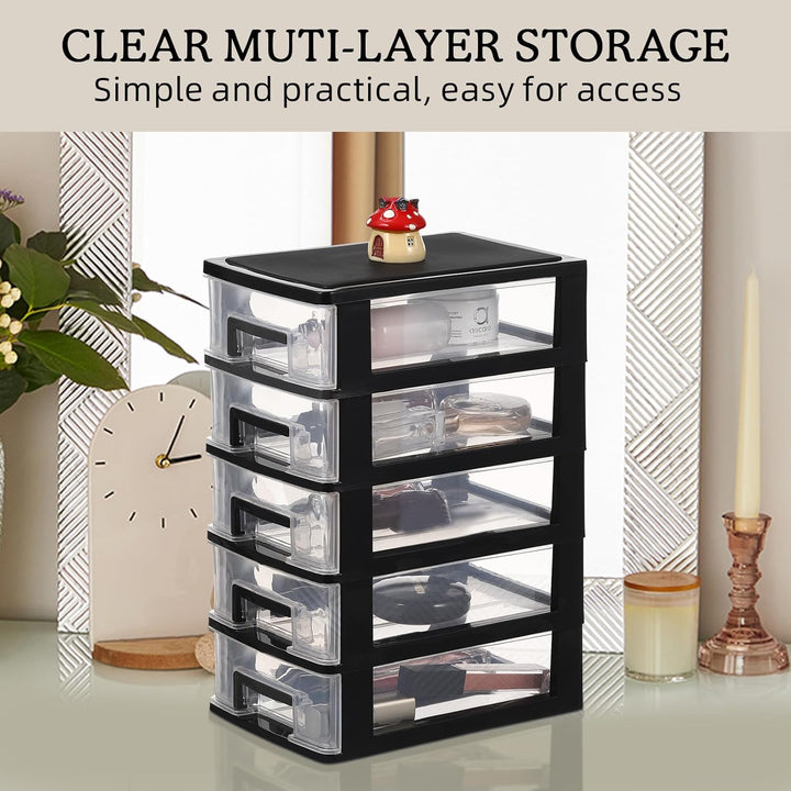 YARNOW Schubladenbox Schubladencontainer Organizer schwarz 5 Schubladen Kunststoff Aufbewahrungsbehä