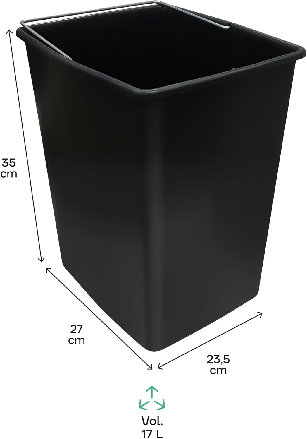 ARREGUI CBZ00422 Ersatzeimer für Mülltrennsysteme | 17 L |Ersatz Inneneimer aus Kunststoff mit Metal