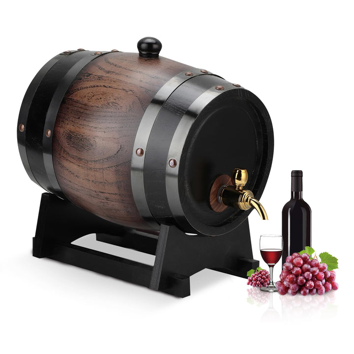 Holz Whiskyfass 3 Liter Vintage Eiche Weinfass mit Zapfhahn und Stand, Oak Whiskey Fass Spender für