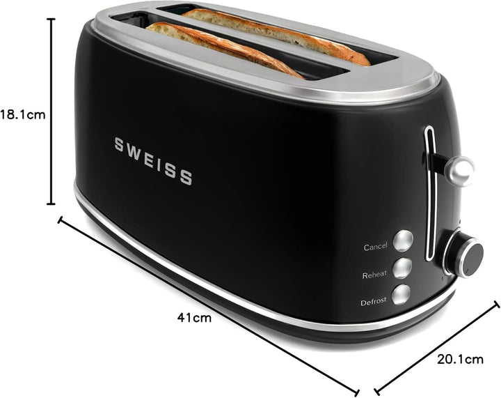 SWEISS Vintage Toaster GRV9, 2 Schlitze, 6 Bräunungsstufen, Spezialbreite für Baguettes, Auftaufunkt