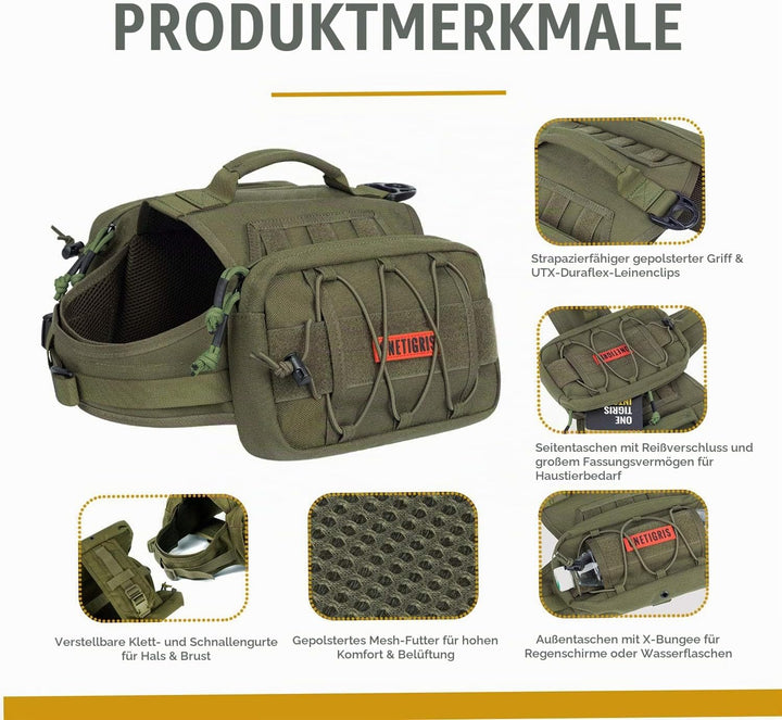 OneTigris Mammoth Hunderucksack 2.0 Version Reissen Camping Wandern Hundebackpack für M/L Grösse Hun