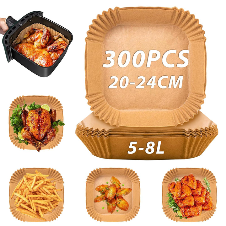 Sungoup Backpapier für Heissluftfritteuse 20-24cm, 300 Stück Airfryer Backpapier Antihaft Wasserdich